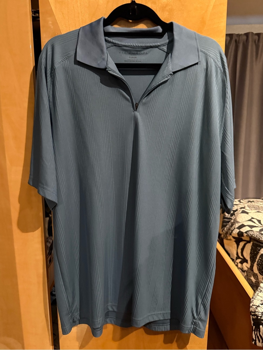 Via Europa Men’s Quarter Zip Polo XL Slate Blue Ribbed Short Sleeve